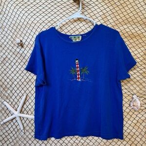 Blue T-Shirt with Lighthouse and Palm Trees